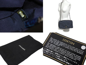 極美品 CHANEL シャネル Wチェーンショルダーバッグ 22番台 デニムプリーツ ココマーク タートル インディゴ レザー 中古 4c069769