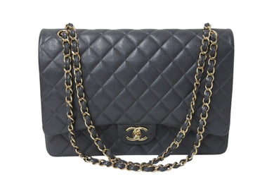 新品同様 CHANEL シャネル デカマトラッセ33 Wチェーンショルダーバッグ Wフラップ ランダム キャビアスキン ゴールド金具 中古 4c069770