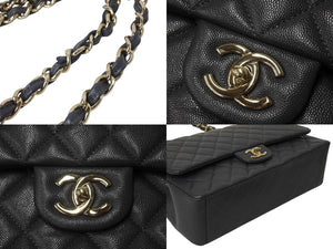 新品同様 CHANEL シャネル デカマトラッセ33 Wチェーンショルダーバッグ Wフラップ ランダム キャビアスキン ゴールド金具 中古 4c069770