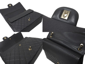 新品同様 CHANEL シャネル デカマトラッセ33 Wチェーンショルダーバッグ Wフラップ ランダム キャビアスキン ゴールド金具 中古 4c069770