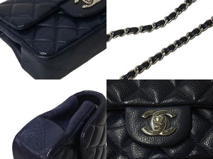 極美品 CHANEL シャネル ショルダーバッグ 17cm ミニマトラッセショルダーチェーン ネイビー キャビアスキン 15番台 中古 4c069773