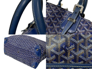 GOYARD ゴヤール ボウリング45バッグ ボストンバッグ BOWLIN045TY12CL12P ネイビー PVC レザー シルバー金具 良品 中古 4c069781
