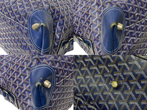 GOYARD ゴヤール ボウリング45バッグ ボストンバッグ BOWLIN045TY12CL12P ネイビー PVC レザー シルバー金具 良品 中古 4c069781