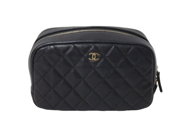 CHANEL シャネル マトラッセ ココマーク コスメポーチ 29番台 カーフスキン ブラック ゴールド金具 美品 中古 4c069782