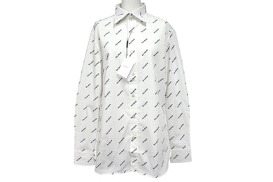 新品未使用 BALMAIN バルマン 長袖シャツ 95-104 BA 9912-I01 総柄ロゴ プリント サイズS ホワイト コットン 中古 4c069792