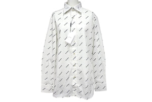 新品未使用 BALMAIN バルマン 長袖シャツ 95-104 BA 9912-I01 総柄ロゴ プリント サイズS ホワイト コットン 中古 4c069792
