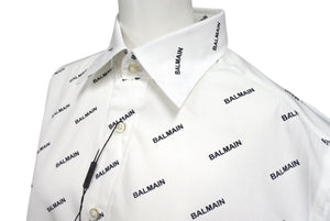 新品未使用 BALMAIN バルマン 長袖シャツ 95-104 BA 9912-I01 総柄ロゴ プリント サイズS ホワイト コットン 中古 4c069792