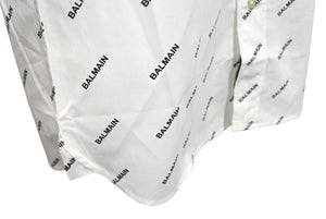 新品未使用 BALMAIN バルマン 長袖シャツ 95-104 BA 9912-I01 総柄ロゴ プリント サイズS ホワイト コットン 中古 4c069792
