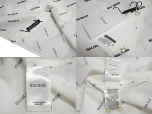 新品未使用 BALMAIN バルマン 長袖シャツ 95-104 BA 9912-I01 総柄ロゴ プリント サイズS ホワイト コットン 中古 4c069792