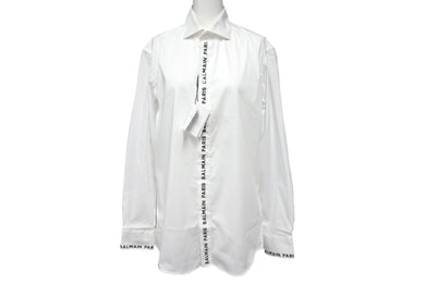 新品未使用 BALMAIN バルマン Lettering Logo Over the Placket レタリングロゴ 長袖シャツ 95 BA 9953-I01 サイズS ホワイト 中古 4c069793