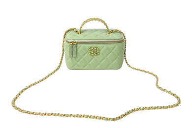 新品同様 CHANEL シャネル チェーンショルダーバッグ 2WAYバニティバッグ ココマーク ランダム番台 グリーン系 ラムスキン 中古 4c069796
