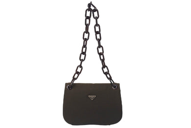 PRADA プラダ プラチェーン ワンショルダーバッグ B6379 ダークブラウン トライアングルロゴ ナイロン プラスチック 美品 中古 4c069807 