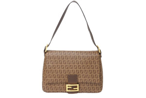 FENDI フェンディ ズッキーノ マンマバケット ハンドバッグ ワンショルダー ブラウンベージュ 8BR001-FB5 ロゴ 美品 中古 4c069815 