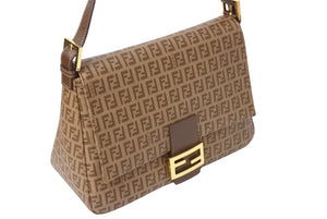 FENDI フェンディ ズッキーノ マンマバケット ハンドバッグ ワンショルダー ブラウンベージュ 8BR001-FB5 ロゴ 美品 中古 4c069815 