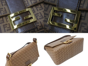 FENDI フェンディ ズッキーノ マンマバケット ハンドバッグ ワンショルダー ブラウンベージュ 8BR001-FB5 ロゴ 美品 中古 4c069815 