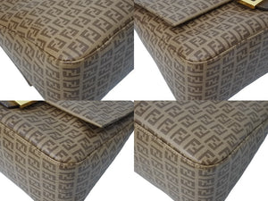 FENDI フェンディ ズッキーノ マンマバケット ハンドバッグ ワンショルダー ブラウンベージュ 8BR001-FB5 ロゴ 美品 中古 4c069815 