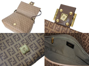 FENDI フェンディ ズッキーノ マンマバケット ハンドバッグ ワンショルダー ブラウンベージュ 8BR001-FB5 ロゴ 美品 中古 4c069815 