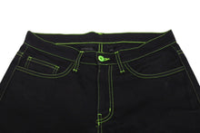 Load image into Gallery viewer, Endless Denim エンドレスデニム デニムパンツ 刺繍 ブラック グリーン コットン サイズS 美品 中古 4c069853