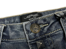 Load image into Gallery viewer, 新品未使用 ED HARDY エドハーディ リメイク フレアデニム スタッズ 刺繍 WEHD8400-2 コットン ブルー サイズ28 中古 4c069856