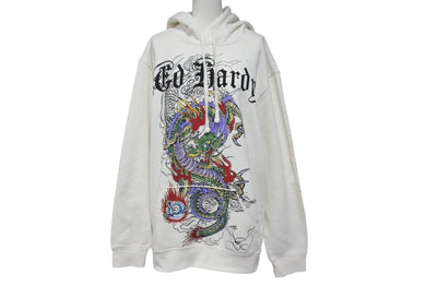 ED HARDY エドハーディ プルオーバー パーカー ロゴ ドラゴンプリント Y2K サイズM ホワイト 美品 中古 4c069861