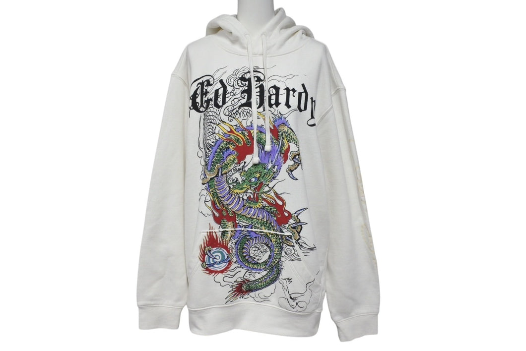 ED HARDY エドハーディ プルオーバー パーカー ロゴ ドラゴンプリント Y2K サイズM ホワイト 美品 中古 4c069861