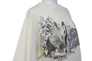 ECKO エコー サイ プリント トップス 半袖Tシャツ キナリ コットン 920-069261 ベージュ サイズM 美品 中古 4c069864