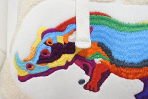 新品未使用 ECKO Dear1993.art Do The Knowledge Rhino Hoodie ホワイト コットン 刺繍 サイズL 中古 4c069867