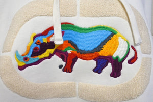 新品未使用 ECKO Dear1993.art Do The Knowledge Rhino Hoodie ホワイト コットン 刺繍 サイズL 中古 4c069867