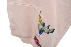 極美品 ECKO Dear1993.art PRAYER WARRIOR Rhino Hoodie ピンク コットン マルチカラー刺繍 サイズXL 中古 4c069868