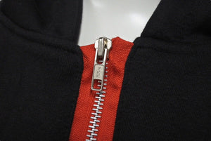 ノーブランド ジップパーカー スウェット リメイク 袖刺繍 ブラック レッド サイズM 美品 中古 4c069878