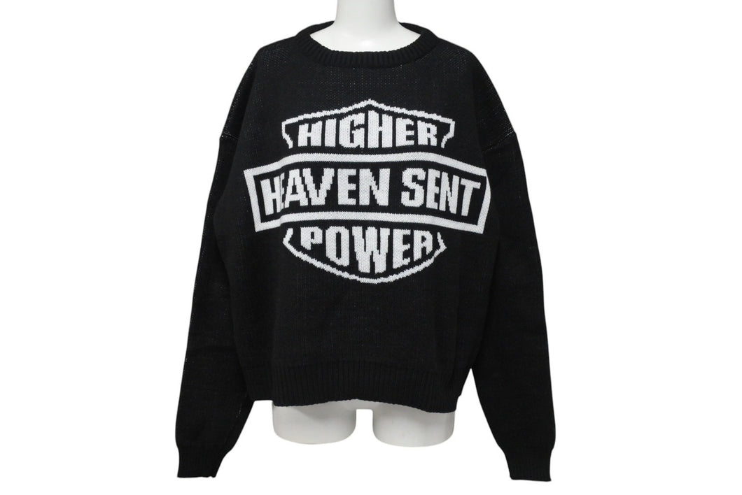 新品未使用 MADMADWORLD マッドマッドワールド HIGHER HEAVEN SENT POWER ニット コットン ポリエステル ブラック サイズL 中古 4c069879