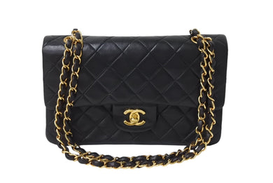 CHANEL シャネル チェーンショルダーバッグ Wフラップ マトラッセ23 ラムスキン 3番台 ブラック ゴールド 美品 中古 4c069887