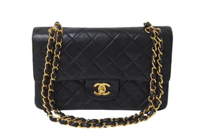 CHANEL シャネル チェーンショルダーバッグ Wフラップ マトラッセ23 ラムスキン 3番台 ブラック ゴールド 美品 中古 4c069887