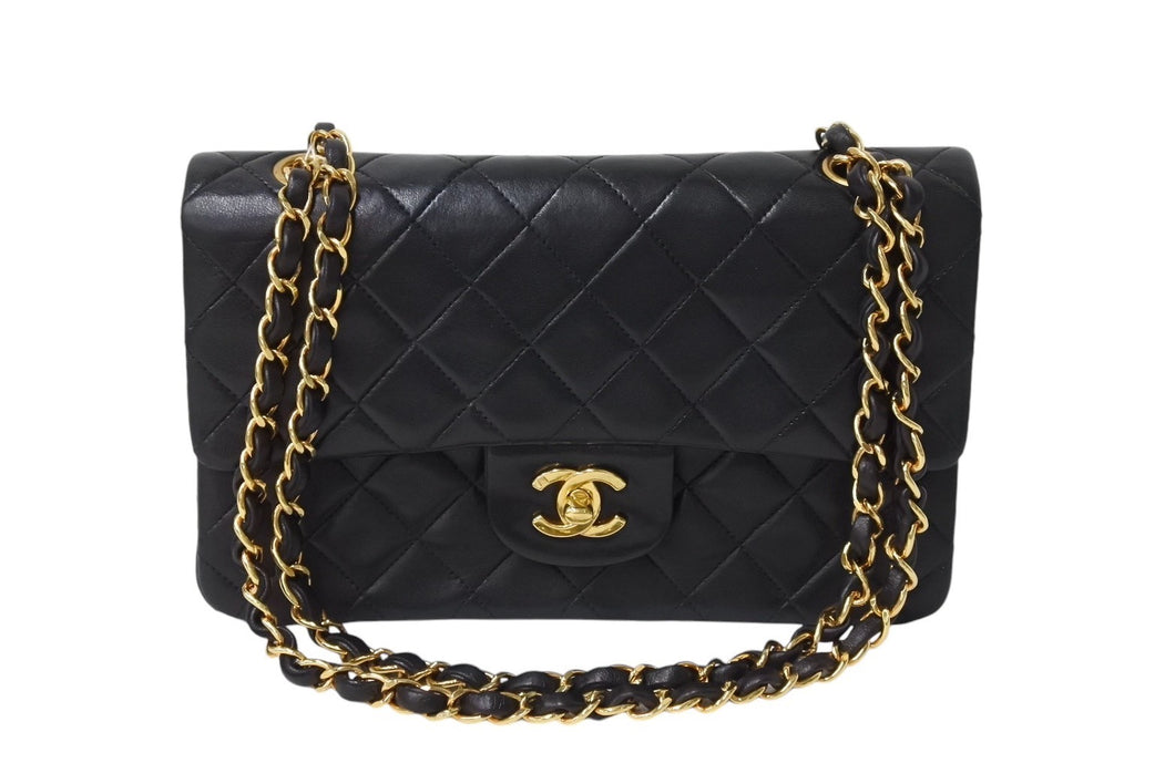 CHANEL シャネル チェーンショルダーバッグ Wフラップ マトラッセ23 ラムスキン 3番台 ブラック ゴールド 美品 中古 4c069887