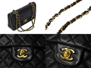 CHANEL シャネル チェーンショルダーバッグ Wフラップ マトラッセ23 ラムスキン 3番台 ブラック ゴールド 美品 中古 4c069887