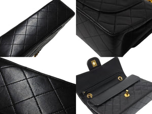 CHANEL シャネル チェーンショルダーバッグ Wフラップ マトラッセ23 ラムスキン 3番台 ブラック ゴールド 美品 中古 4c069887