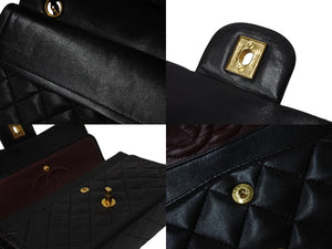 CHANEL シャネル チェーンショルダーバッグ Wフラップ マトラッセ23 ラムスキン 3番台 ブラック ゴールド 美品 中古 4c069887