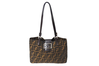 FENDI フェンディ ズッカ トートバッグ ショルダーバッグ キャンバス レザー ブラウン ブラック イエロー 美品 中古 4c069900