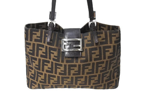 FENDI フェンディ ズッカ トートバッグ ショルダーバッグ キャンバス レザー ブラウン ブラック イエロー 美品 中古 4c069900 