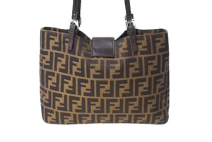 FENDI フェンディ ズッカ トートバッグ ショルダーバッグ キャンバス レザー ブラウン ブラック イエロー 美品 中古 4c069900 