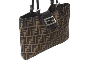 FENDI フェンディ ズッカ トートバッグ ショルダーバッグ キャンバス レザー ブラウン ブラック イエロー 美品 中古 4c069900 