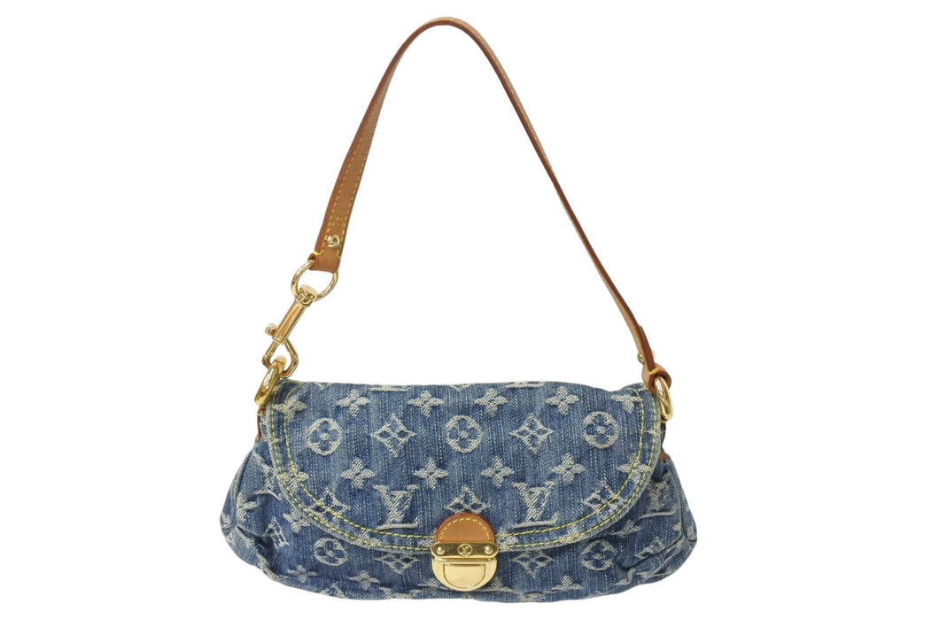LOUIS VUITTON ルイヴィトン ミニプリーティ ハンドバッグ M95050 モノグラムデニム レザー ブルー 美品 中古 4c069903