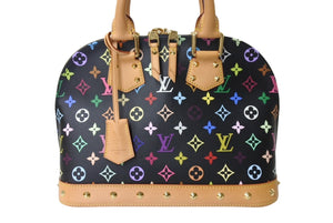 極美品 LOUIS VUITTON ルイヴィトン アルマPM ハンドバッグ モノグラム M40444 PVC ヌメ革 ブラック マルチカラー ゴールド 中古 4c069910