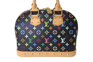 極美品 LOUIS VUITTON ルイヴィトン アルマPM ハンドバッグ モノグラム M40444 PVC ヌメ革 ブラック マルチカラー ゴールド 中古 4c069910