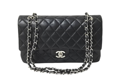 CHANEL シャネル マトラッセ25 Wチェーンショルダーバッグ Wフラップ ココマーク 8番台 ラムスキン ブラック シルバー金具 美品 中古 4c069915