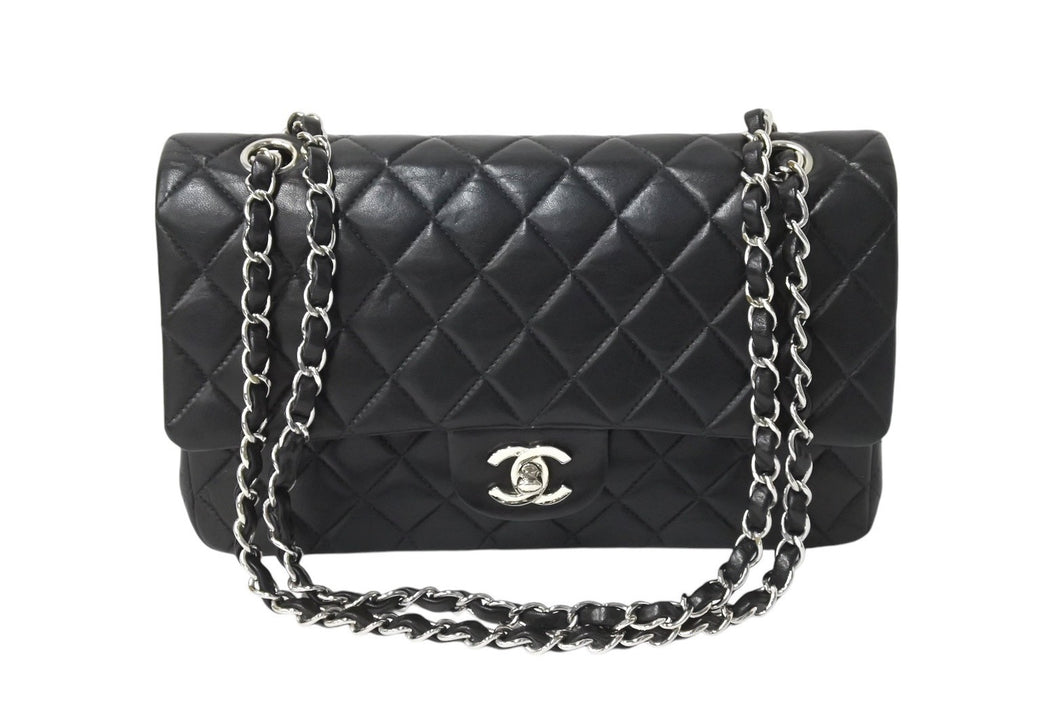 CHANEL シャネル マトラッセ25 Wチェーンショルダーバッグ Wフラップ ココマーク 8番台 ラムスキン ブラック シルバー金具 美品 中古 4c069915