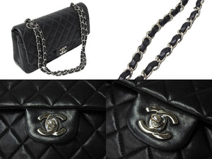 CHANEL シャネル マトラッセ25 Wチェーンショルダーバッグ Wフラップ ココマーク 8番台 ラムスキン ブラック シルバー金具 美品 中古 4c069915