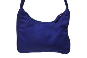 極美品 PRADA プラダ ホーボー ハンドバッグ MV519 トライアングルロゴ ナイロン ブルー シルバー金具 イタリア製 中古 4c069924 