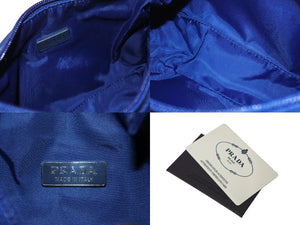 極美品 PRADA プラダ ホーボー ハンドバッグ MV519 トライアングルロゴ ナイロン ブルー シルバー金具 イタリア製 中古 4c069924 