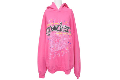 極美品 SP5DER スパイダー P*NK V2 パーカー サイズXXL 23FW パフプリント 発砲プリント Young Thug ピンク コットン 中古 4c070039